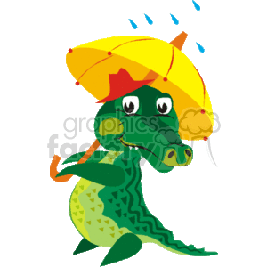 Cartoon alligator holding a yellow umbrella  clipart. Commercial use image # 129763