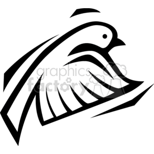 Black and white dove in mid-flight clipart.