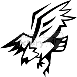 clipart - Black and white eagle swooping down.