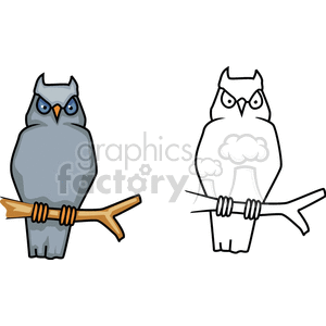 Two owls- one gray, one black and white clipart. Commercial use image # 130528