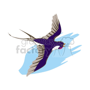 Purple lark flying against blue sky clipart. Commercial use image # 130598