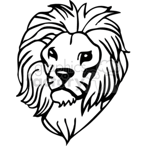 Black and white close up of male lion clipart.