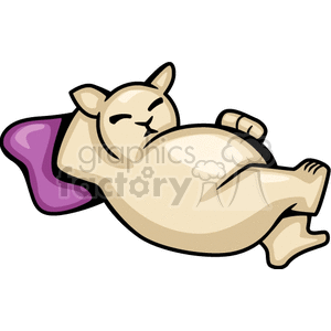 Fat cartoon cat lounging on a purple pillow clipart. Commercial use image # 131017