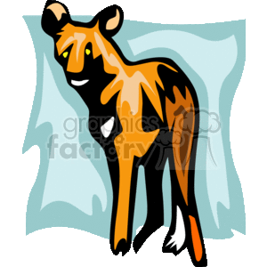 The clipart image shows a cartoon depiction of a hyena, a carnivorous mammal with a distinctive spotted coat and powerful jaws. The hyena in the image is standing on all fours, facing forward with its head slightly tilted to the side and mouth open to reveal its sharp teeth.
