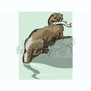 clipart - otter eating fish.