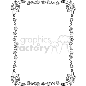 clipart - Black and white border of a little girl and flowers.