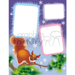 clipart - Squirrel in a tree winter photo frame.
