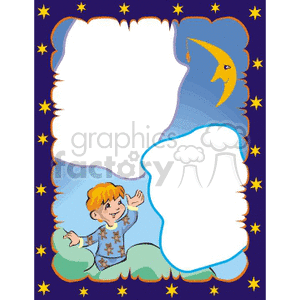 Child in his pajamas with a moon border clipart.