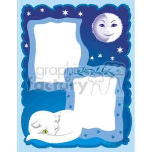 Border of a cat sleeping under the moon clipart.