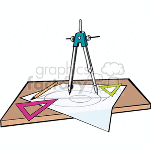 clipart - Drawing bench with drafting tools.