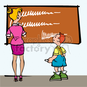 Cartoon teacher and student writing on a blackboard clipart #138678 at  Graphics Factory.