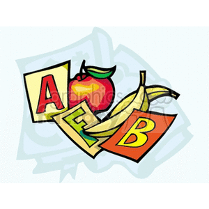 clipart - Cartoon alphabet an fruit.
