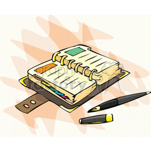 Cartoon notebook organizer with pen clipart. Royalty-free image # 138720