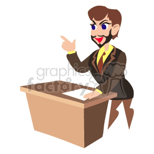 A Man in a Brown Suit Giving a Speech at a Podium clipart.