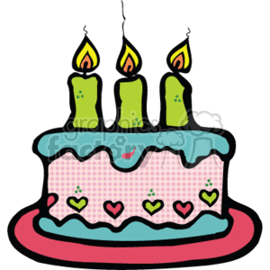 Cartoon birthday cake with three candles clipart. Royalty-free icon # 142692