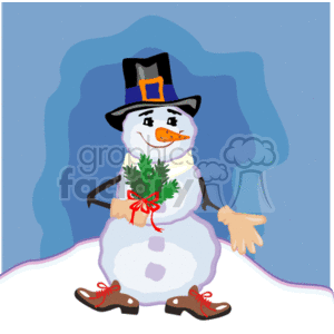 Snowman With Hat Gloves and Shoes Holding Little Trees