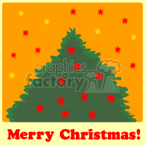 clipart - Stamp with a Christmas Tree Decorated with Red Stars.