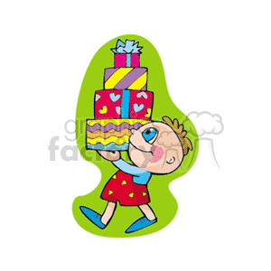 Happy Child Carring a Stack of Gifts clipart. Commercial use image # 142930