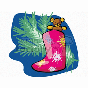clipart - Red Christmas Stocking with a Small Teddy Bear Sticking Out.