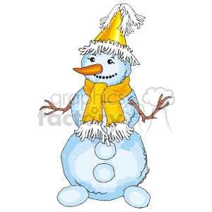 Happy Snowman Wearing a Matching Golden Scarf and Hat