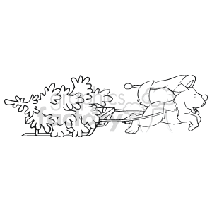 Black and White Puppy Pulling a Christmas Tree with a Sled animation. Commercial use animation # 143546