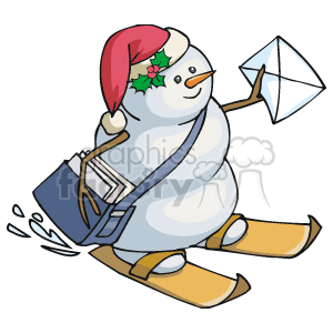 Snowman Mail Carrier on Skies clipart. Royalty-free image # 143623
