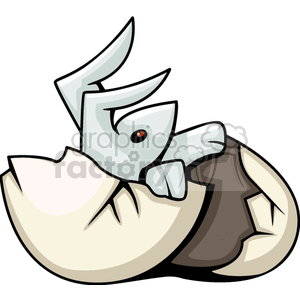 Grey bunny crawling out of hatched egg clipart.