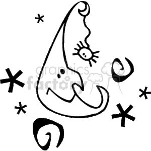 black and white crescent moon with spider hanging off the top  clipart. Commercial use image # 144759