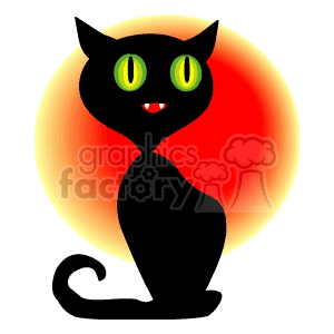black cat with green eyes and a sunset Halloween  background  clipart. Commercial use image # 144841