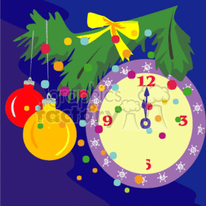 Midnight clock with christmas balls  clipart. Royalty-free image # 145167