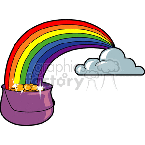 A Rainbow with a Grey Cloud and a Purple Pot of Gold clipart. Commercial use image # 145261