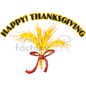 happy thanksgiving with wheat and red ribbon clipart. Commercial use image # 145445