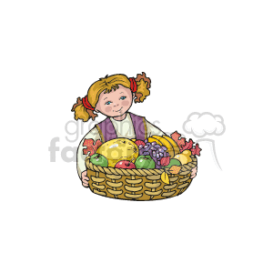 clipart - small child holding a large basket of food.