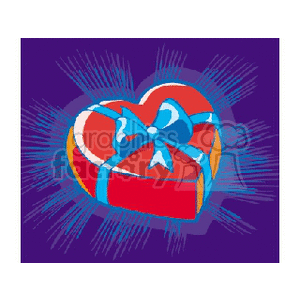 clipart - A Red Heart Box with a Blue Bow Gleaming.