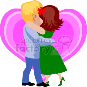 A Couple in Love Hugging with a Large Pink Heart in the Background clipart.
