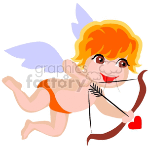 An Angel with wings Smiling and Shooting a Bow and Heart Arrow clipart.