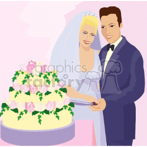 bride and groom cutting the cake  clipart. Commercial use image # 146139