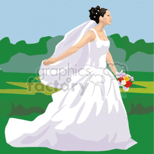 Bride holding her blowing veil clipart. Commercial use image # 146149