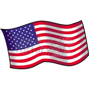 The clipart image shows the national flag of the United States of America, also known as the Stars and Stripes. The flag consists of thirteen horizontal stripes in alternating red and white colors, with a blue rectangle in the top left corner containing fifty small, white, five-pointed stars arranged in nine rows. The flag is a symbol of American patriotism and national pride. It is wavey as if its blowing in the wind
