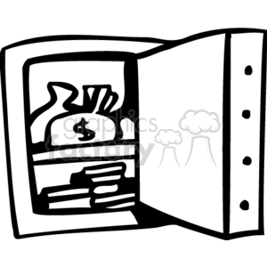 safe safes money save treasure  Clip+Art Money save opened black white cartoon bank banks vault