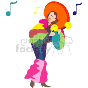 Mexican lady dancing with maracas clipart. Commercial use image # 150053