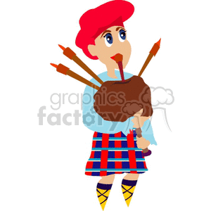 A Person Wearing a Kilt and Red Flat Cap Playing Bagpipes clipart. Commercial use image # 150314