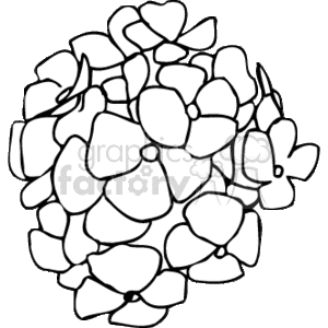 The clipart image depicts a bunch of stylized flowers grouped closely together to form a dense floral pattern or cluster. The flowers lack intricate details and are depicted in a simplistic outline drawing style.