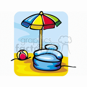 Beach chair with umbrella and ball clipart. Commercial use image # 152640