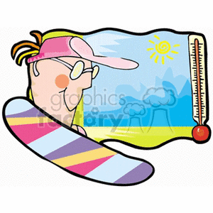 Man ready to surf on a hot summer day clipart.
