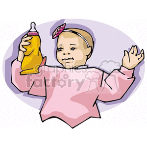 Baby girl in a pink sweatshirt holding a bottle clipart. Royalty-free image # 153969