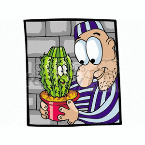   jail prison inmate prisoner criminal crook time waste crime justice cell man guy people cartoon cactus cactuses Clip Art People 