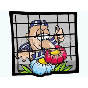 man in jail smelling flowers clipart.