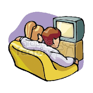 Two friends watching television on the sofa clipart. Commercial use image # 154755