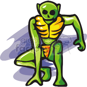 A Green and Yellow Full Body Alien Ready 
